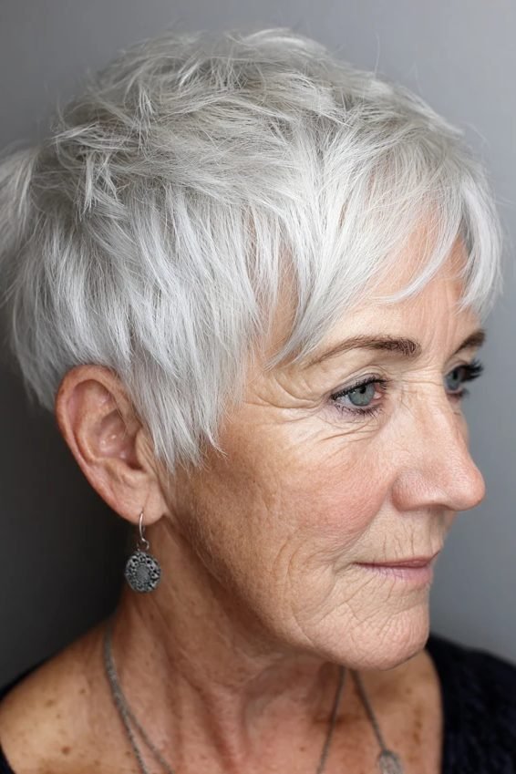 Messy pixie for thinning crown, women over 50