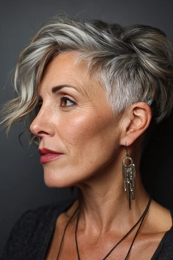 High-top tousled messy pixie for women over 50
