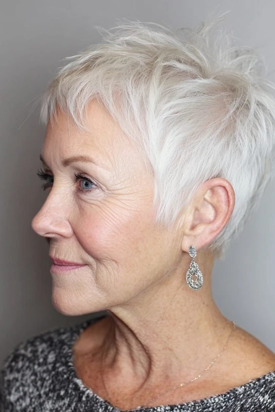 Silver statement messy pixie for women over 50