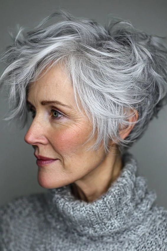 Grown-out messy pixie for women over 50