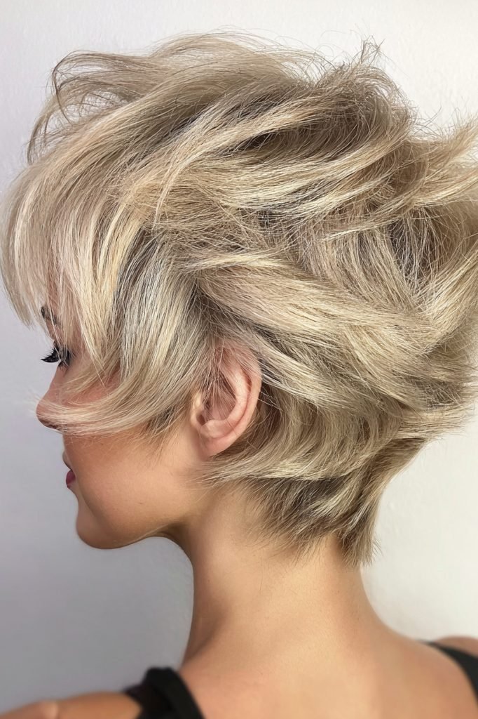 Messy pixie for thick hair, women over 50