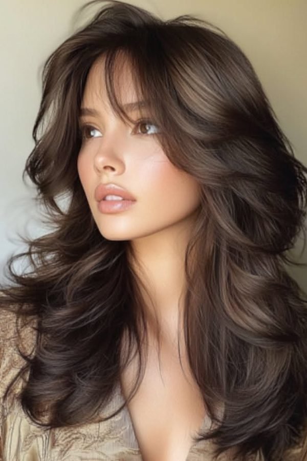 Voluminous blowout with deep side part for New Year's Eve