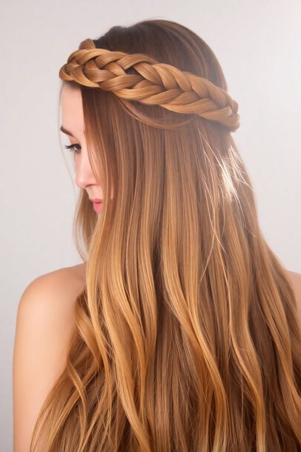 Braided headband crown hairstyle for New Year's Eve party