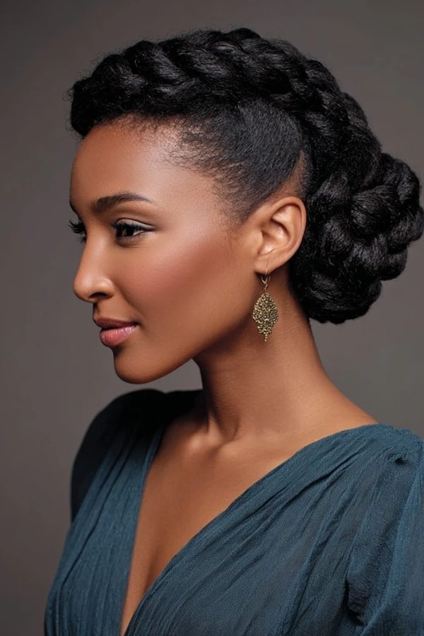 Braided bun updo for New Year's Eve party