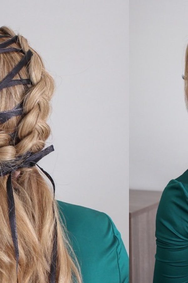 Dutch braid woven with ribbon for NYE party hairstyle