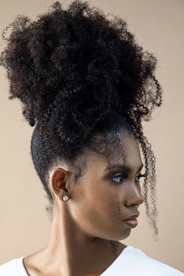 Curly high puff with sparkle pins for New Year's Eve