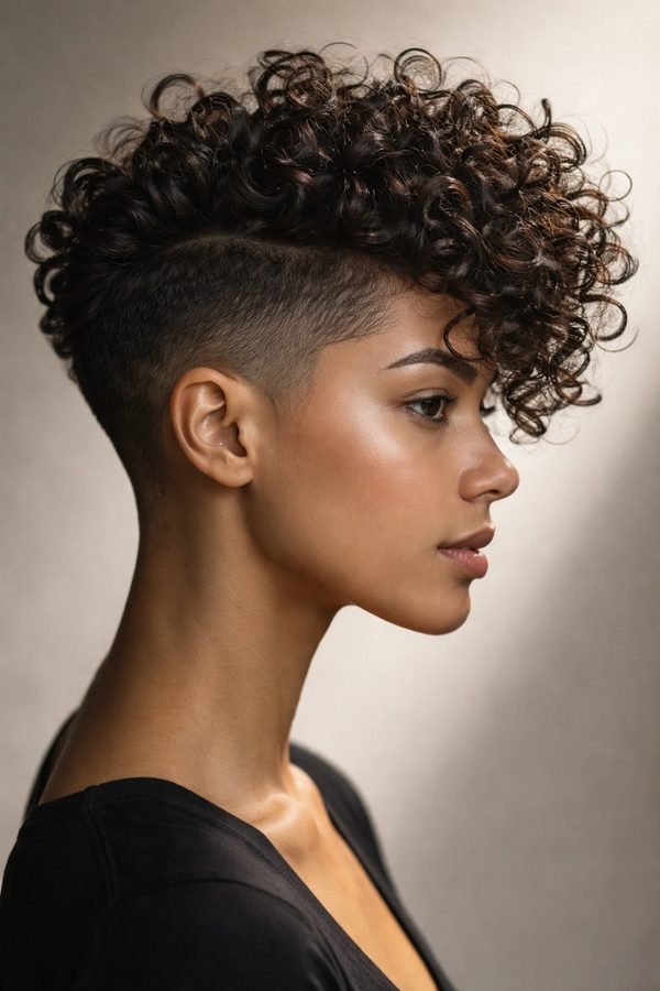 Curled pixie with soft quiff for New Year's Eve party