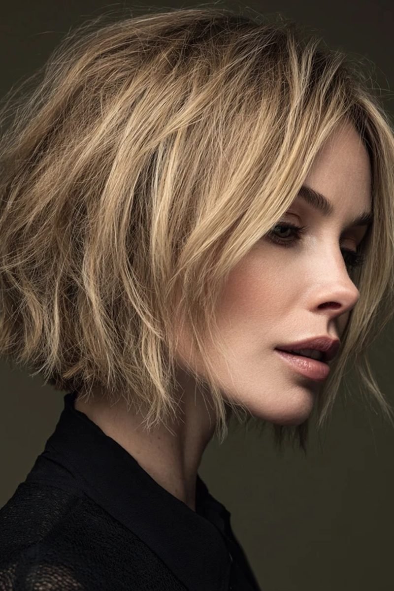 Choppy piecey short bob with jagged texture