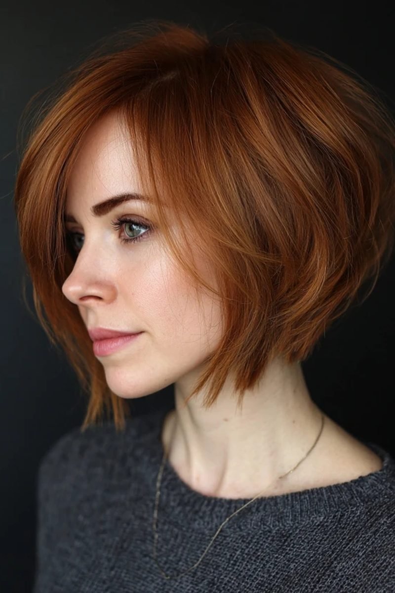 Graduated stacked-nape short bob with layered front
