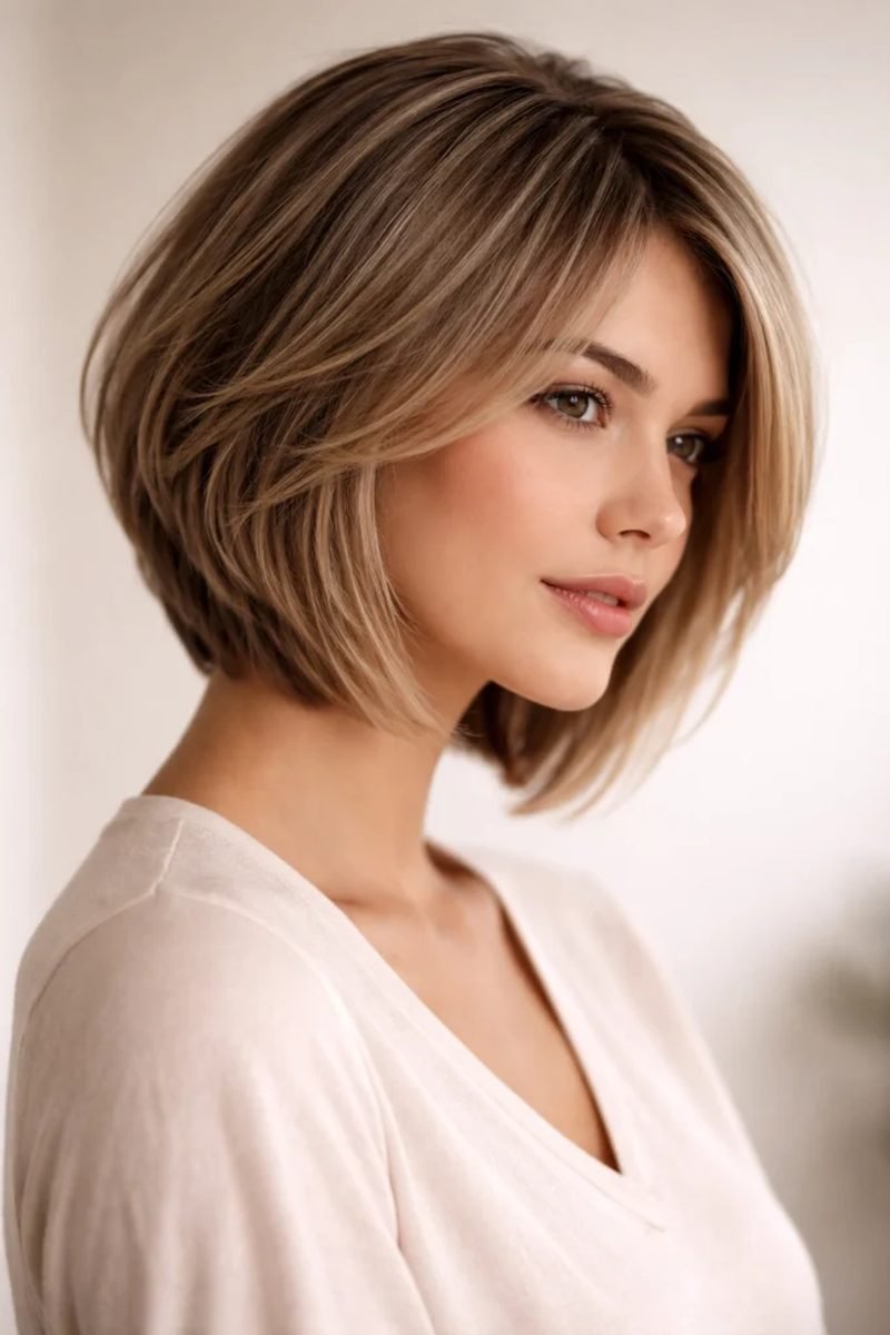 Feathered jaw-length bob with airy layers