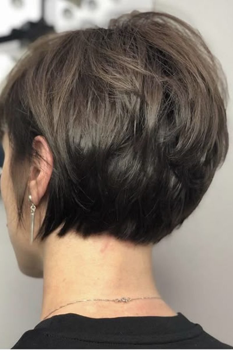 Rounded short layered bob seen from the back