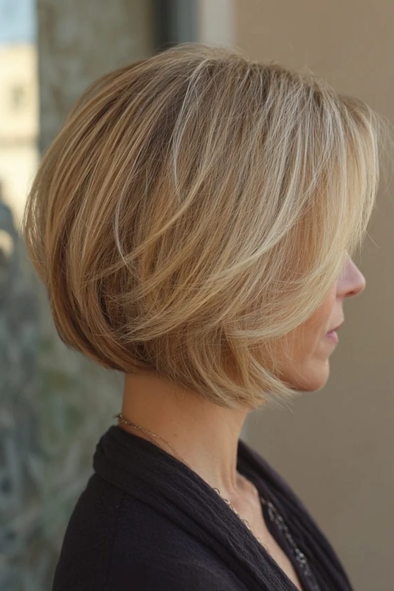 Soft graduated short bob with smooth layers