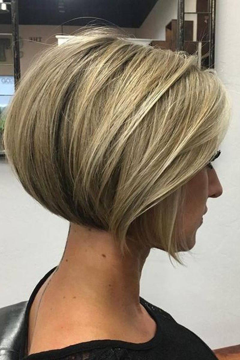 Salon-polished rounded short bob seen from the back