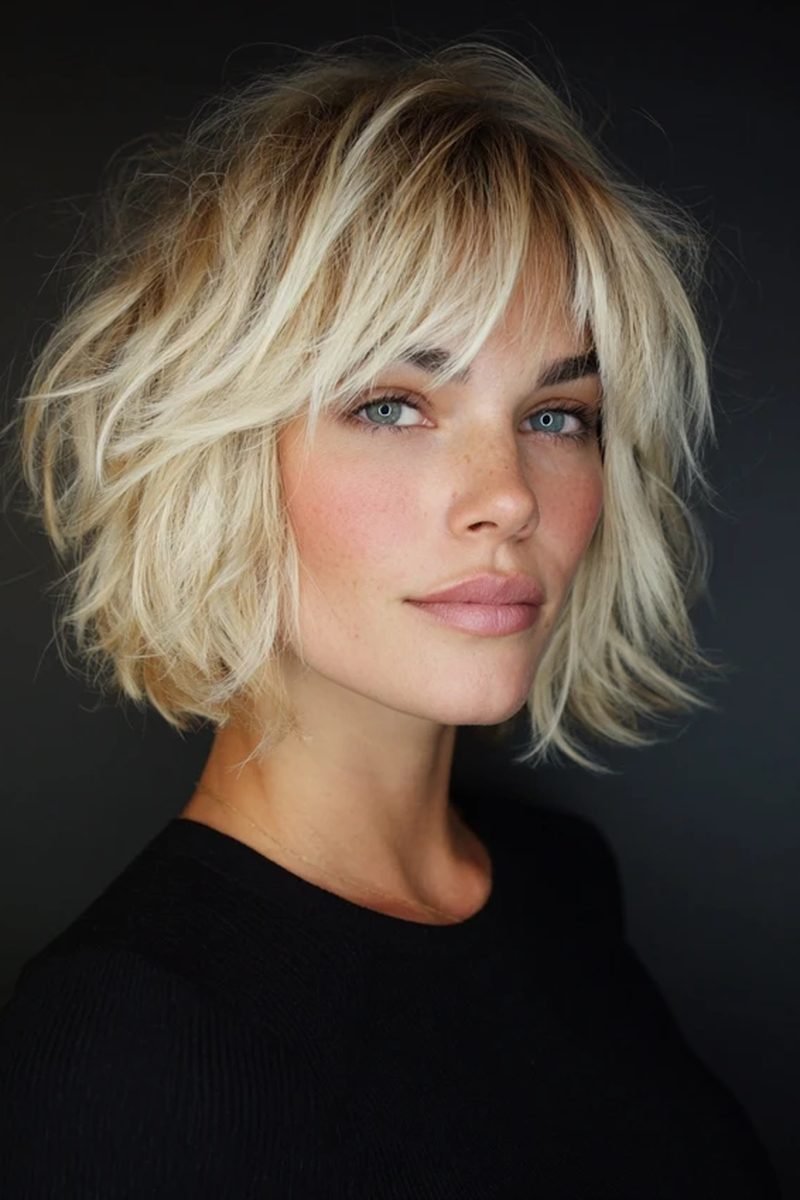 Debulked short layered bob for thick hair with movement