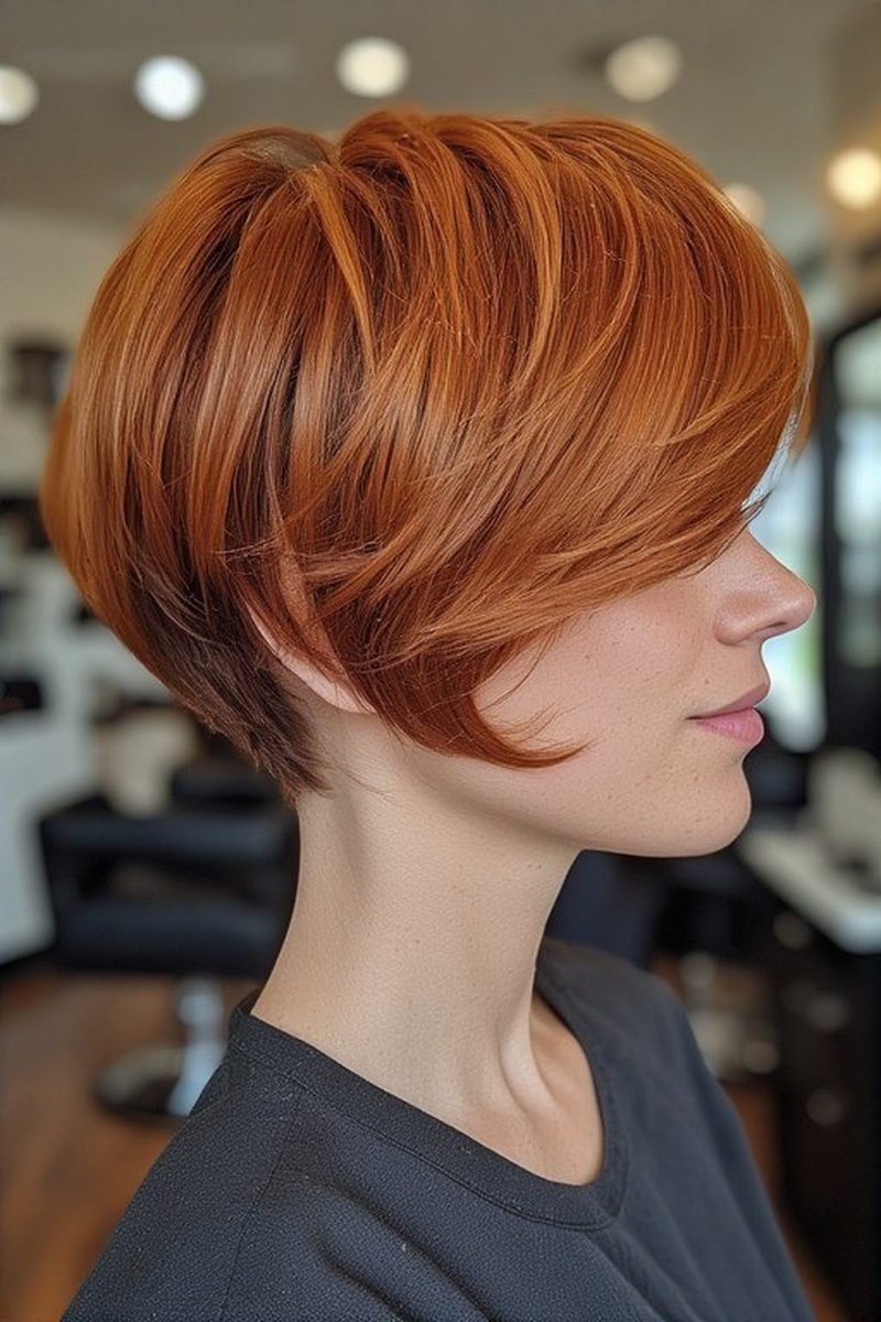Vibrant copper pixie-bob with bold texture