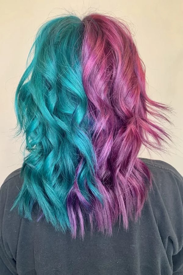 Defined spiral curls in teal and pink shades
