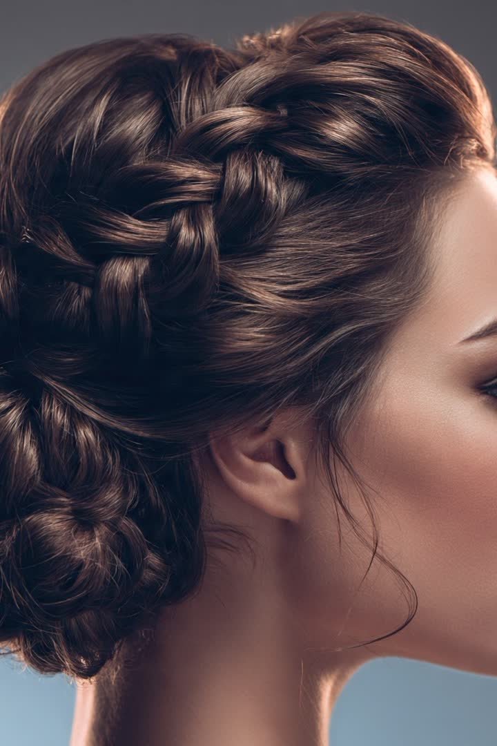 Braided low bun hairstyle for a winter formal