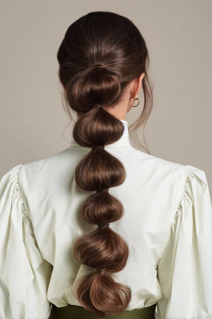 Bubble braid ponytail hairstyle for a winter formal