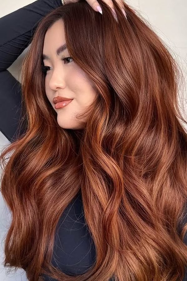 Cowgirl copper hair color, rich warm copper waves