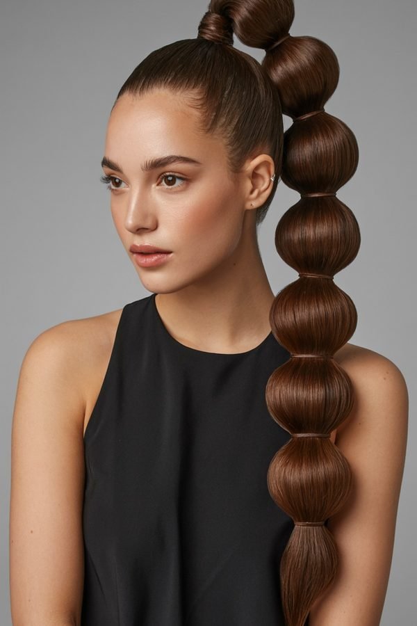 High bubble ponytail with smooth round sections